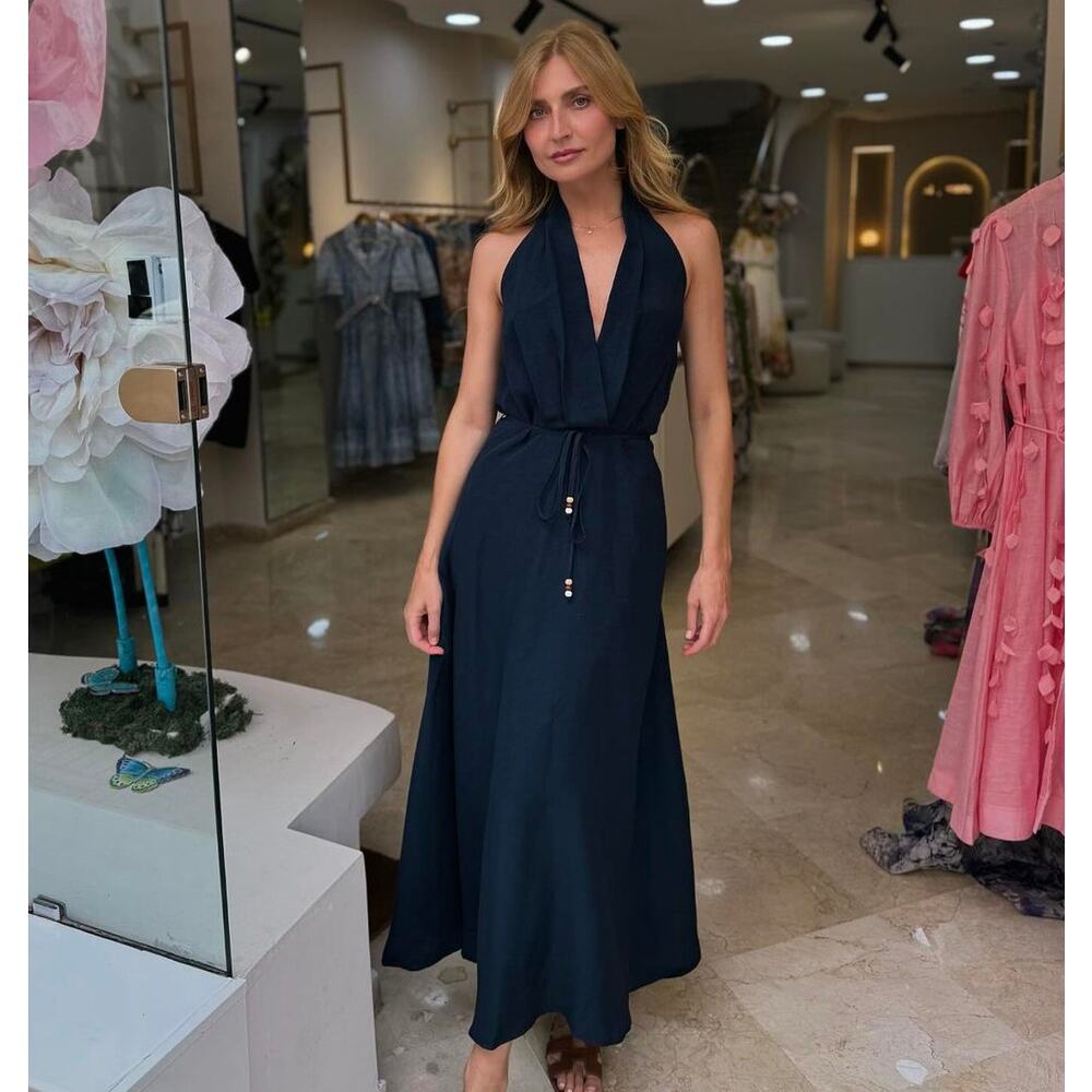 Zara Navy Halter Maxi Dress